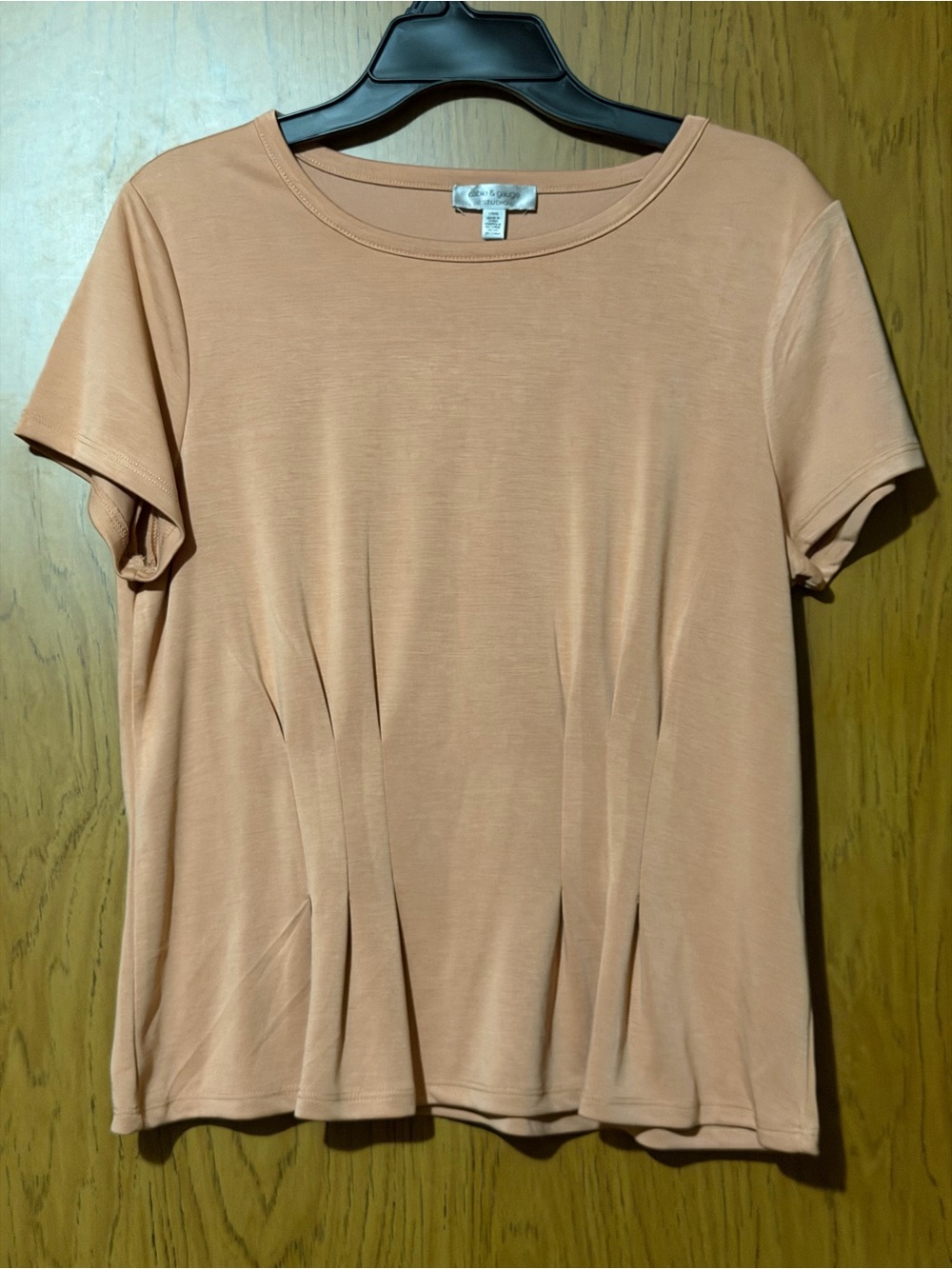 Cable & Gauge Short Sleeve Pleated Top - Peachy Beige